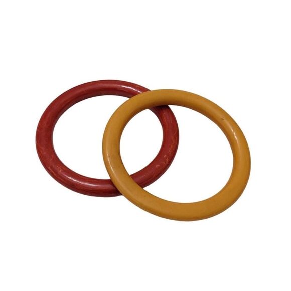 Vintage Marbled Yellow & Red Bakelite Bangle Bracelet Jewelry - Picture 1 of 4